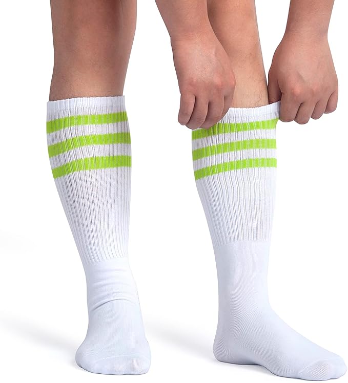 ONUPGO 5 Pieces Sweatbands Striped Socks Set Sports Headband Wristbands High Tube Socks 80s Accessories Costumes