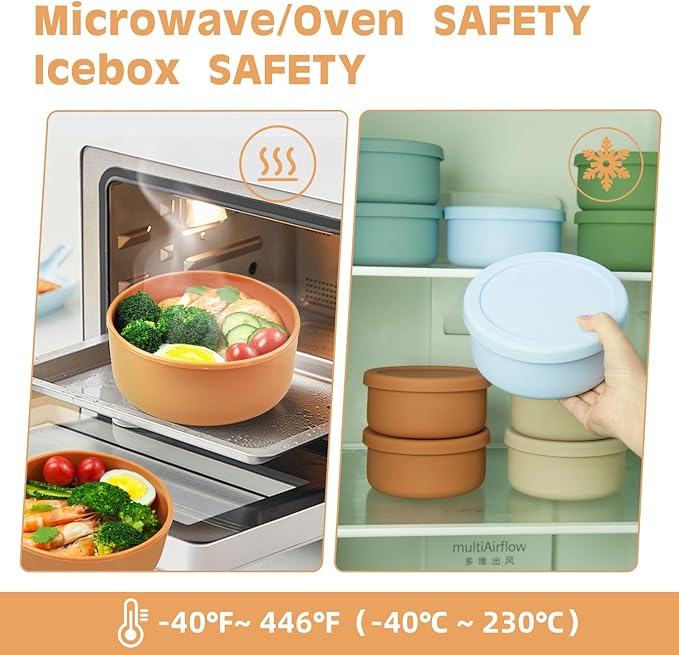 XU&PEIQI 24oz Silicone Food Storage Containers,Round Bowls with Lids - Meal Prep Containers for Kitchen Serving, Salad & Lunch - Airtight, Microwave/Fridge/Dishwasher Safe, BPA-Free (Grass green)