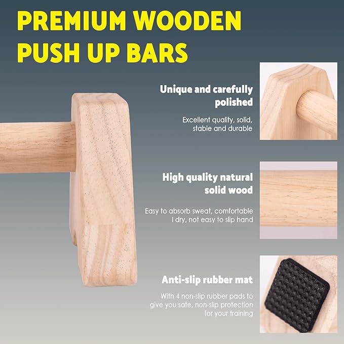 Premium Wooden Push Up Bars,Parallettes Bars for Calisthenics,Push Up Handles,Calisthenics Equipment for outdoor&home,Complete Push-Up Workout Kit,Solid rubber wood