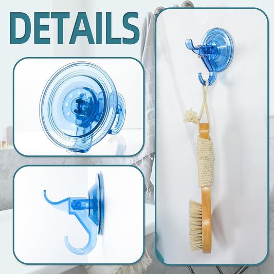 Antimbee 3 Pack Suction Hooks, Clear Suction Hangers for Shower, Bathroom, Glass, Door, Windows, Kitchen-Up to 11 lbs on Smooth Surface (Transparent Blue)