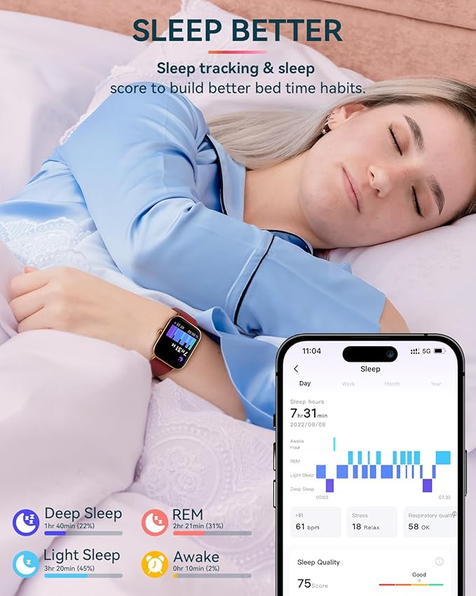 aeac Smart Watch, Alexa Built-in, Stable Bluetooth Call, Fitness Tracker with Heart Rate/SpO2/Stress/Sleep Monitor, Smartwatches for Women 110+ Sports, IP68 Waterproof Smartwatches for iOS Android