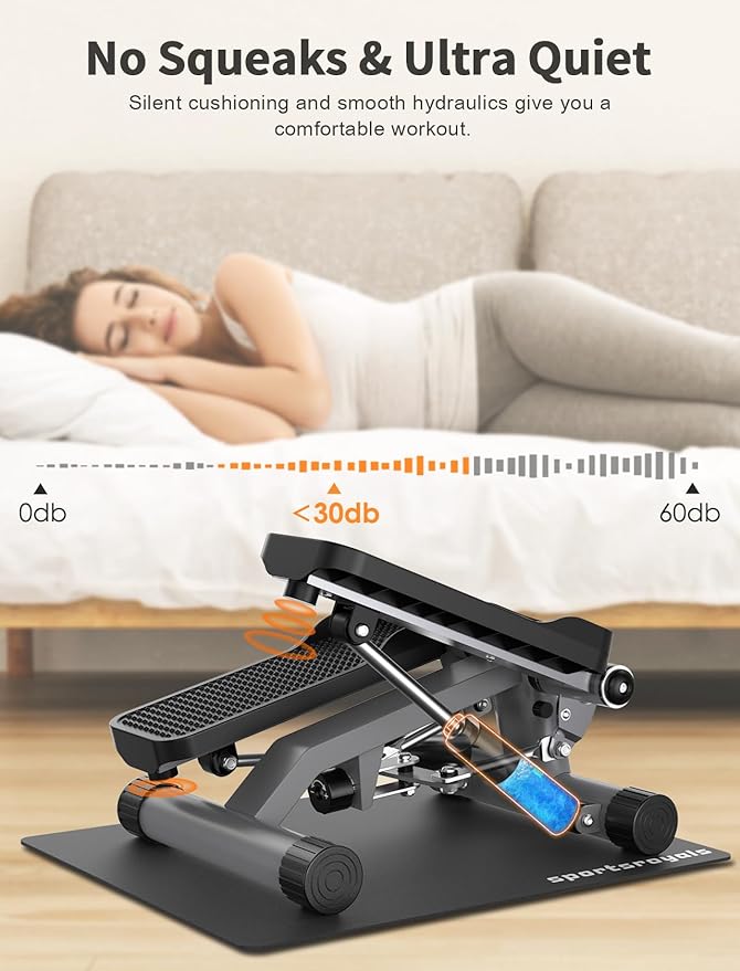 Sportsroyals Stair Stepper for Exercise, Mini Steppers with Resistance Band, Hydraulic Fitness Stepper Exercise Home Workout Equipment for Full Body Workout, 330lbs Weight Capacity