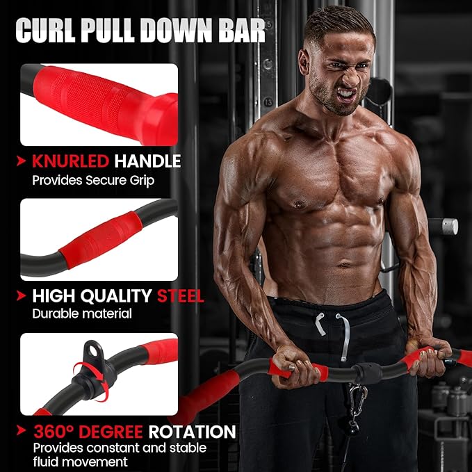 V-shaped Bar Straight Rotating Bar Curl LAT Pull Down Bar D Handle Double D Row Handle With PU Grip Environmentally Odorless, Lat Pulldown Attachments Cable Machine Attachment for Home Gym