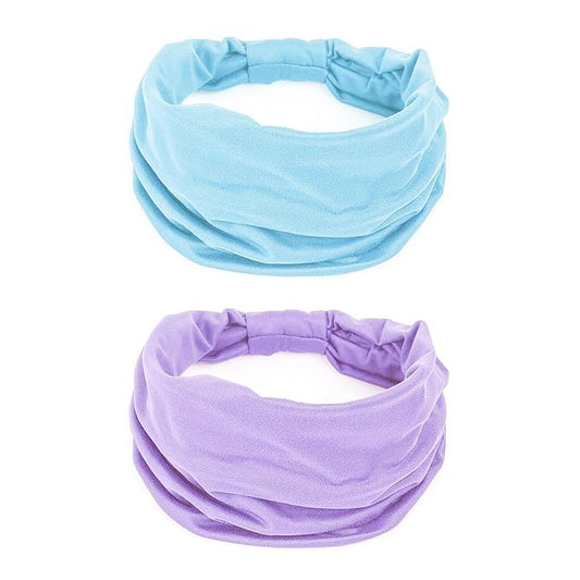 GiLi 2 Pack Wide Headbands for Women Boho Knotted Non Slip Fashion Hair Bands Yoga Running Sports Workout Gym Head Wraps Elastic Soft Cotton Cloth Turbans Bandana for Girls (Light Purple,Light Blue)