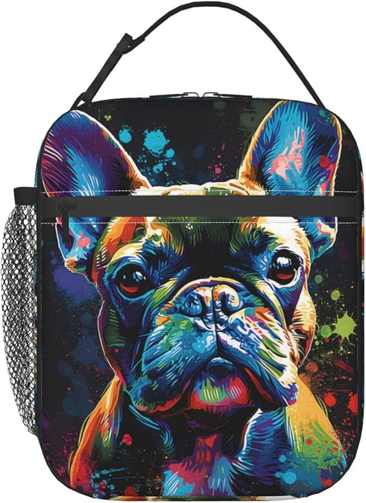 Cute Dog Lunch Box for Kids,Puppy Insulated Bag for Student,Pet Lovers Reusable Thermal Insulation Cooler Tote Bags for School Work Picnic Camping Outdoor Gifts (Cosmic French Bulldog)