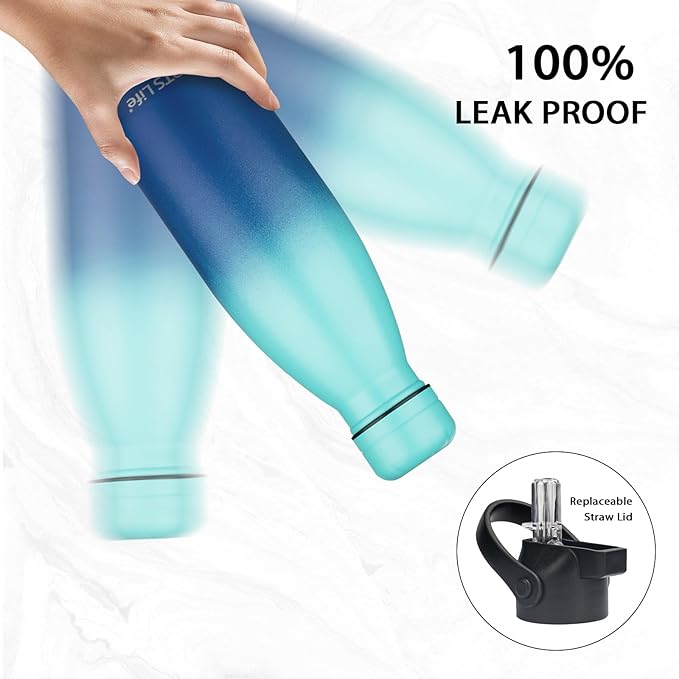 Insulated Water Bottle, 2 Pack-12oz Stainless Steel Water Bottles with straw lid, Metal Sports Water Bottles for Boys,Girls, Double Wall Vacuum BPA-Free Flask for Sports (Purple Ocean)