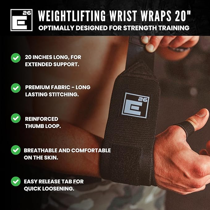Element 26 Weight Lifting Wrist Wraps 20" Heavy Duty Wrist Support Brace with Thumb Loop - Wrist Wraps for Strength Training and Wrist Protection, Wrist Wraps for Weightlifting for Men and Women