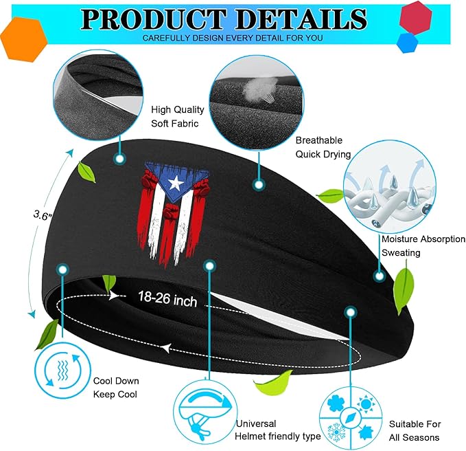 Headbands for Men 3 Pack Sport Sweat Bands Headbands Men Skull Finger Workout Sweatbands for Mens Women Head Bands Cooling Running Men's Hairband Headband