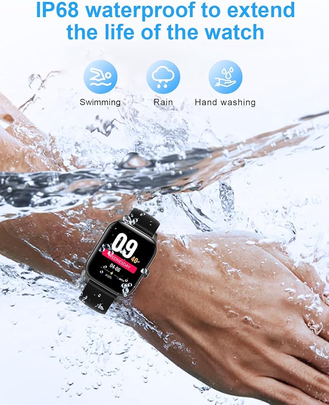 Smart Watch for Men Women, 1.85"HD Fitness Tracker (Answer/Make Call/Messages),130+ Sport Modes with 24/7 Heart Rate/Sleep Monitor/Pedometer, IP68 Waterproof, Smartwatche for Android&iOS (Black)