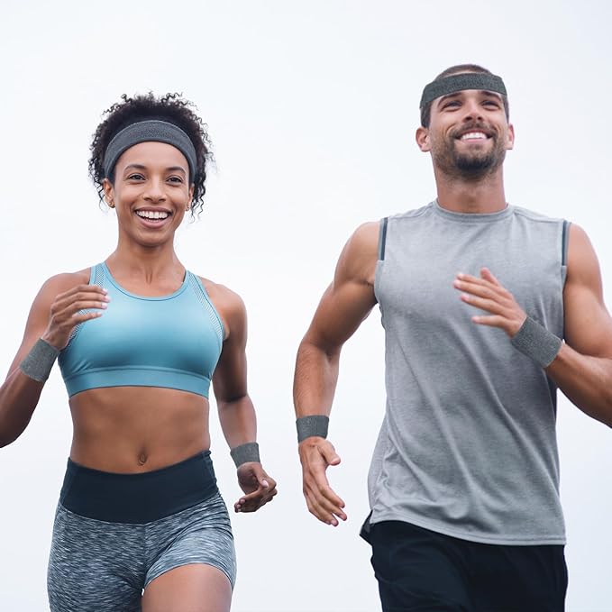 Civaner 12 Pcs 80s 90s Sweatbands Neon Headbands Wristbands for Men Women Party Sports Cotton Headbands Terry Cloth Athletic Sweat Bands for Tennis Football Gym Workingout Accessories