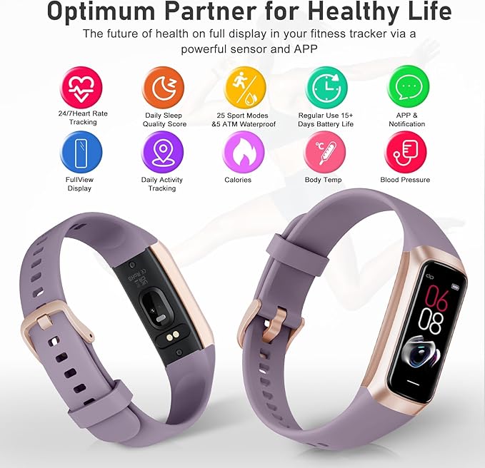 Fitness Tracker with Step Counter/Calories/Stopwatch, Activity Tracker, Health Tracker with Heart Rate Monitor, Sleep Tracker,1.10''AMOLED Touch Color Screen, Pedometer Watch for Women Men