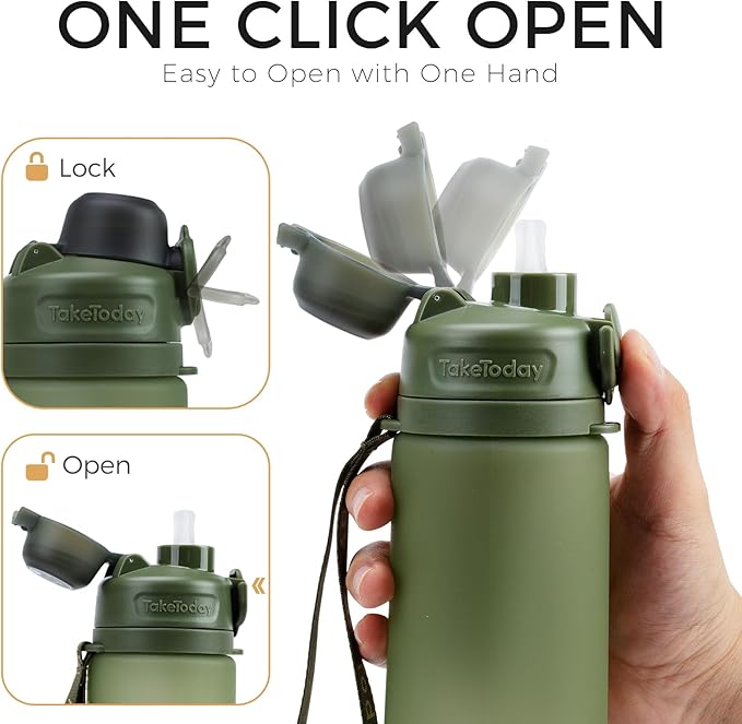 TakeToday Collapsible Water Bottles 20oz, Leak Proof, BPA-Free, Foldable Silicone Travel Water Bottle with Straw Strap for Cycling, Hiking, Outdoors