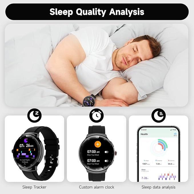 Smart Watches for Men Women, 1.43" AMOLED Fitness Tracker, Make/Answer Calls Digital Waterproof Smartwatch, 150+ Sports Mode, Heart Rate/SpO2/Sleep Monitor, Android & iOS Compatible, 2 Bands