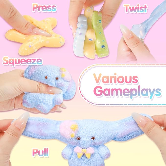 Squishies Toys Set 5PCS, Squeeze Toys Soft Elephant Starfish Seashell Crab Sensory Fidget Toys for Stress Anxiety Relief, Sticky Toys Party Favors Birthday for Boys and Girls