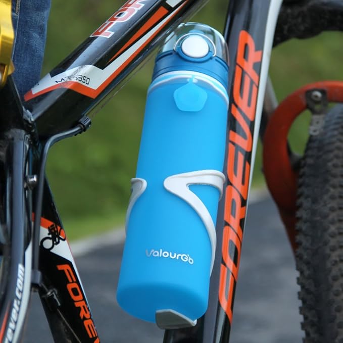 Valourgo Collapsible Water Bottle, Silicone Foldable with Leak Proof Valve BPA Free, Aqua Blue, 21 oz