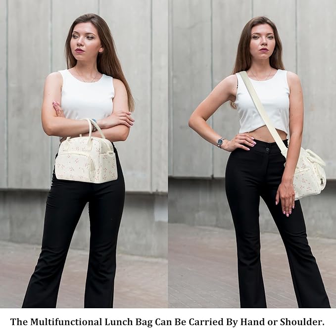 Insulated Lunch Bag for Women Men Large Reusable Lunch Box Adult Leakproof Portable Cooler Tote Bags for Work Picnic Peach Blossom