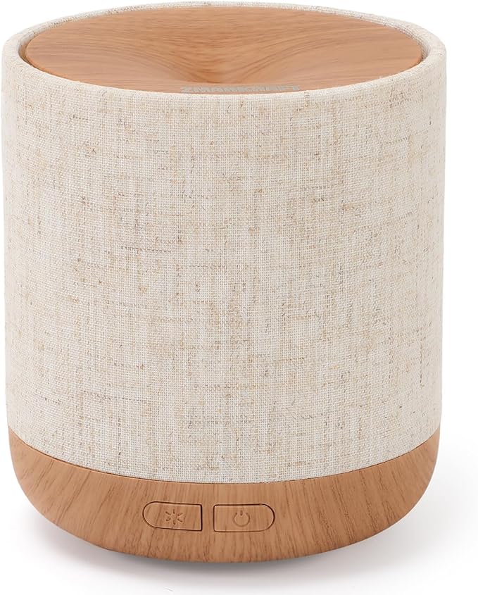 Essential Oil Diffuser 200ml with Fabric Cover and Night Lamp | Ultrasonic Aroma Diffuser | Humidifier w Lights | Room Decor | Small Humidifier for Bedroom | Gift (Light Brown)