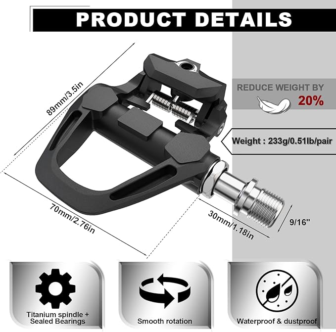 BUCKLOS SPD-SL Pedals PD-R8000 Road Bike Pedals - Bicycle Clipless Titanium Sealed Bearing Nylon/Aluminium Ultegra Clip Pedals Compitable with Shimano SPD-SL Cleats for Indoor Cycling (9/16")