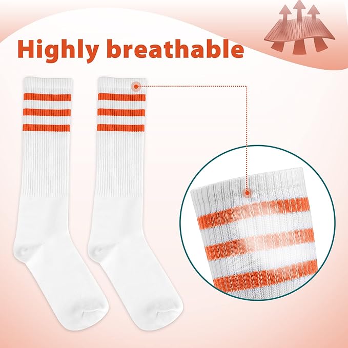 ONUPGO 5 Pieces Sweatbands Striped Socks Set Sports Headband Wristbands High Tube Socks 80s Accessories Costumes