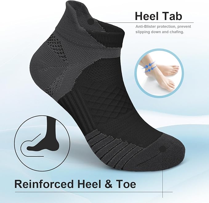 Iseasoo 6 Pairs Cotton Compression Ankle Socks – Cushioned Low Cut Running Socks with Arch Support for Women & Men