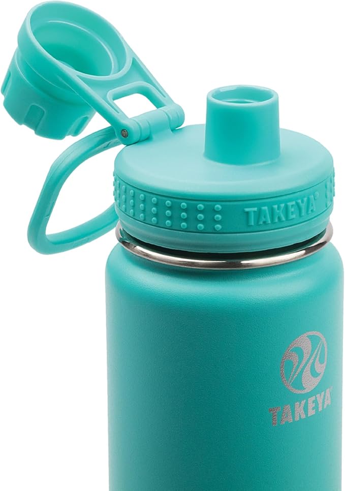 Takeya Actives Water Bottle with Spout Lid - Bottle with Double Stainless Steel Insulation - Dishwasher Safe & BPA-Free - Bottle with Spout Lid & Removable Bumper - 18 oz, Teal