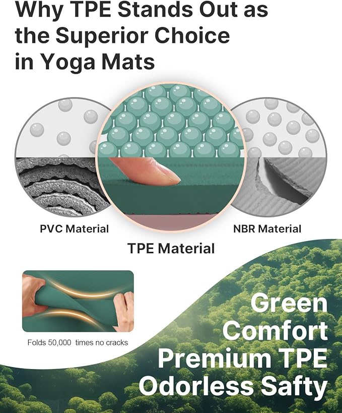 YOTTOY Yoga Mat, 72"x 32"x1/3" Extra Wide Non-Slip Exercise Fitness Yoga Mats,Eco-Friendly TPE Exercise Mats for Women Men Home Workout with Strap Bag