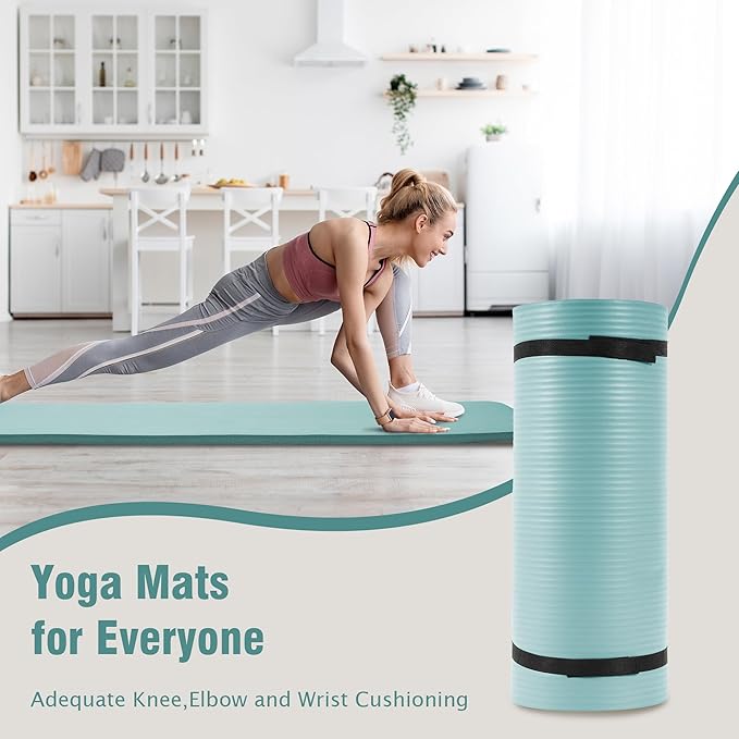 BalanceFrom GoCloud 71" x 24" All-Purpose 1-Inch Extra Thick Double-Sided Non-Slip High Density Anti-Tear Exercise Yoga Mat with Carrying Strap, Gray