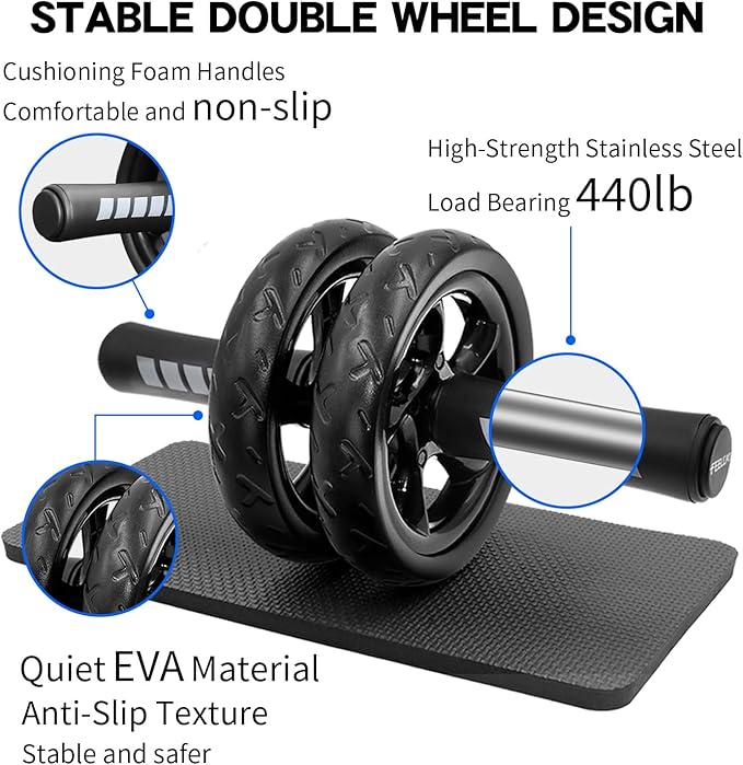 Convertible Ab Wheel Roller,Abs & Core Workout, Exercise Wheel with Knee Pad, Double Wheel Set with Dual Fitness Strength Training Modes at Gym or Home