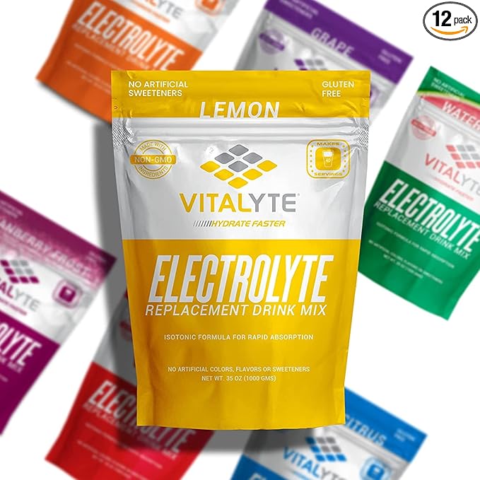 Vitalyte Electrolyte Powder Drink Mix, Isotonic Electrolyte Hydration Mix, Bulk Case Pack (12 Pack, Lemon)