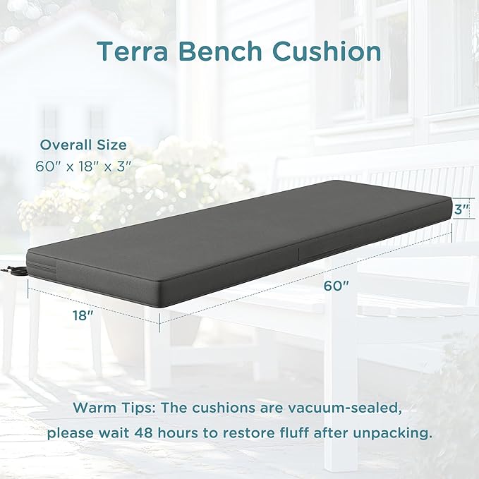 Codi Outdoor Bench Cushion 60 inch, Double Waterproof Patio Furniture Cushions Replacement for Swing, Porch, Couch, 60x18x3'', Grey