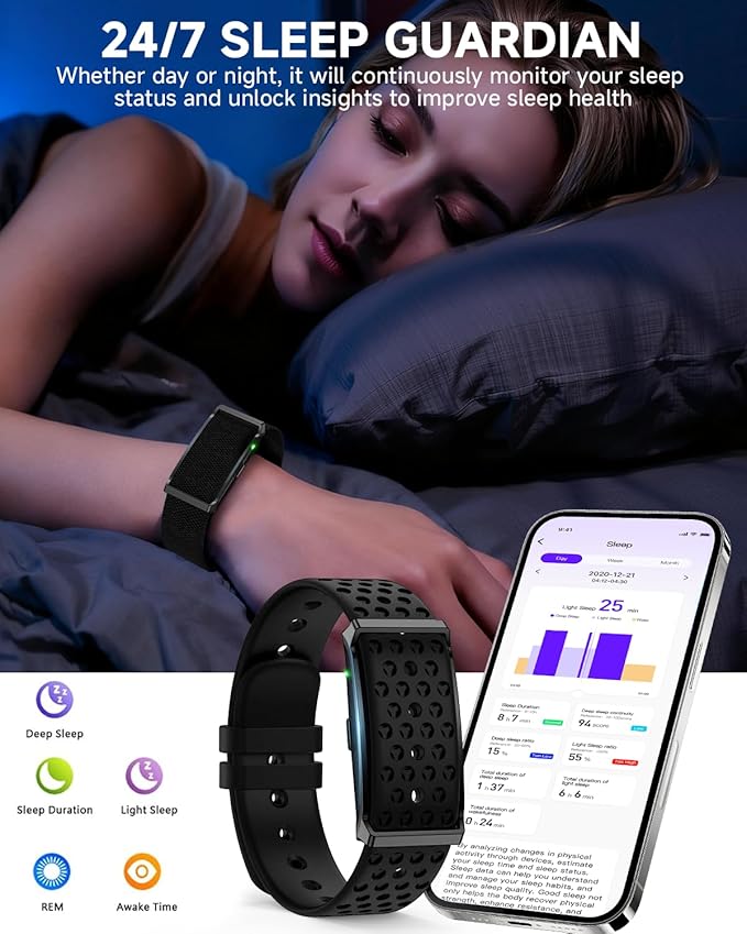 Smart Bracelet, 2025 Wearable Health & Activity & Fitness Tracker Band, 24H Sleep Tracker, All-Day Continuous Heart Rate Blood Pressure Stress HRV Monitor, 170+ Sport Modes Smart Band with Free App