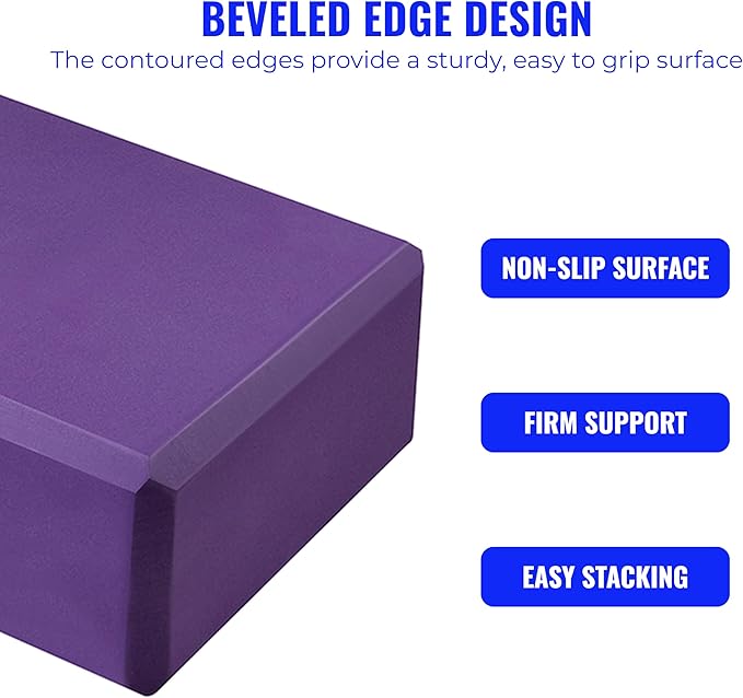 Hello Fit 3" Yoga Block, 10 Pack Bulk EVA Foam Yoga Blocks, Firm and Supportive Yoga Brick, Balance Foam for Stretching, Pilates, and Workout, 3" x 6" x 9"