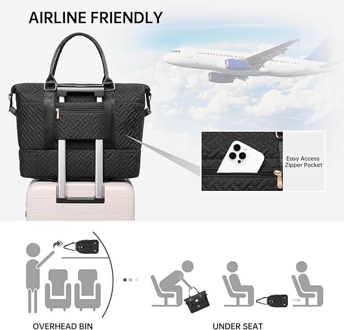 Duffle Bag for Travel, Weekender Bag with Shoe Compartment, Carry On Overnight Bag for Women with Toiletry Bag, Gym Bag with Wet Pocket, Hospital Bags for Labor and Delivery Beige