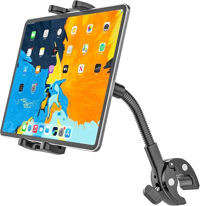 Bike or Motorcycle Tablet Holder, Gooseneck Out Front Bicycle Handlebar iPad Clamp Mount for Road Electric Bike, Scooter, Moto, Universal Cycling Tablet Holder for 4-13" iPad/iPhon/Z Fold