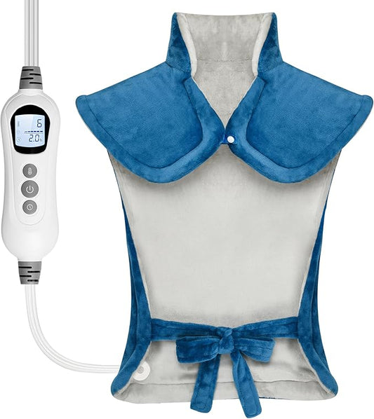 Heating Pad for Neck Shoulder and Back, Fathers Day Dad Gifts, Deeper Pain Relief and Fast Heating Weighted Heat Wrap, Birthday Gifts for Mom Men Dad Wife, ETL Certified, Blue