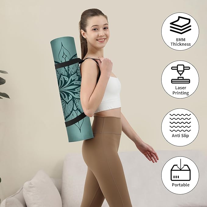 HAHE Yoga Mat Thick (8MM,1/3"), Eco-Friendly POE Non Slip Yoga Mat, High Rebound & Shock Absorption, Anti-Tear & Sweat-Resistant for Yoga, Fitness, Home, Workouts, Large Pilates Mats 72"x24" with Carrying Strap