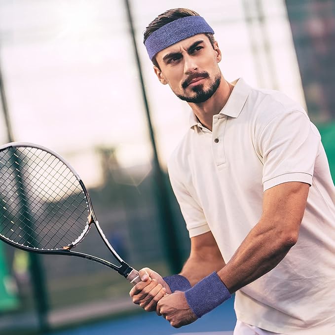 Civaner 12 Pcs 80s 90s Sweatbands Neon Headbands Wristbands for Men Women Party Sports Cotton Headbands Terry Cloth Athletic Sweat Bands for Tennis Football Gym Workingout Accessories