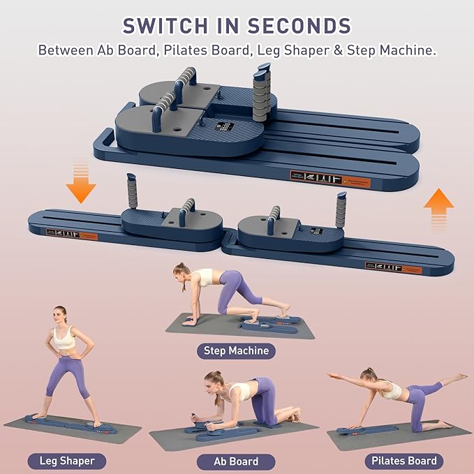 2025 Upgrated Pilates Board, Portable Pilates Reformer with Two Groups Resistance Band and Counter, Multi-Function Abdominal Pilates Board for Home, Suitable for Women's Full-Body Workouts