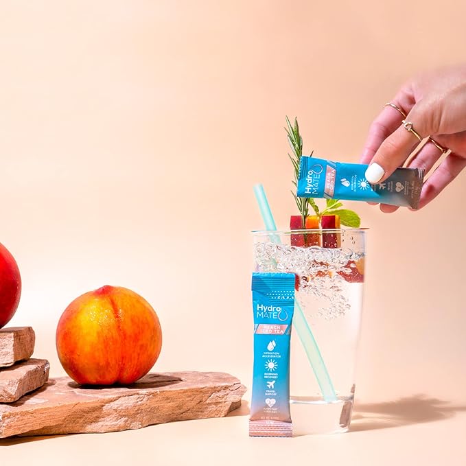 HydroMATE Electrolyte Powder Peach Tea Hydration Packets Low Sugar 16 Count