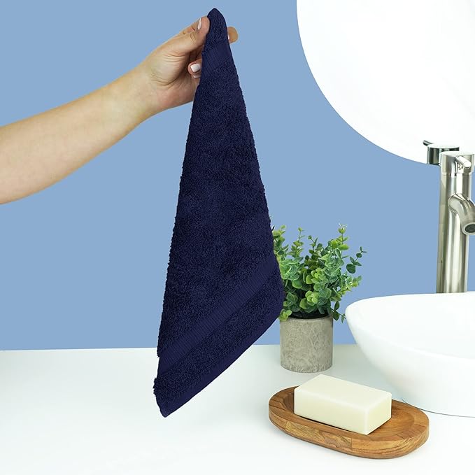 Chakir Turkish Linens | Hotel & Spa Quality 100% Cotton Premium Turkish Towels | Soft & Absorbent (4-Piece Washcloths, Navy)