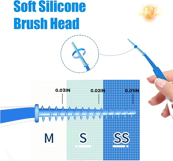 Dental Floss Picks with Soft Rubber Brush Heads, Straight and Curved Brush Head Design, 288 Count,Blue