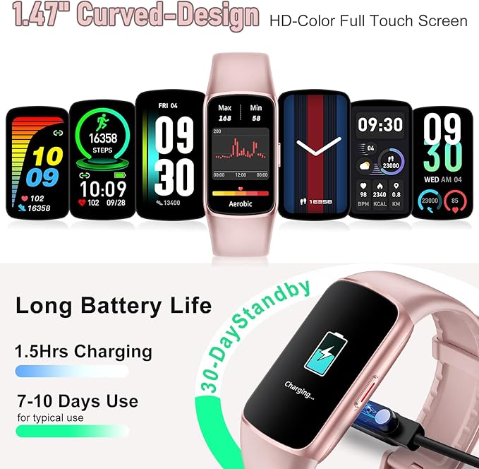 Fitness Tracker with 24/7 Heart Rate, Blood Pressure Blood Oxygen Sleep Monitor, 123 Sports Modes Calories Smart Watch,IP68 Waterproof Step Counter Activity Trackers Pedometer for Women Men (Pink)