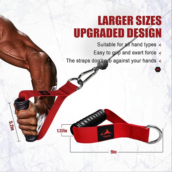 Heavy Duty Gym Exercise Handles Attachment for Cable Machine,Resistance Band,Pulley System Home Fitness Workout Equipment, with Elastic Rubber Grip and 2 Large Carabiners