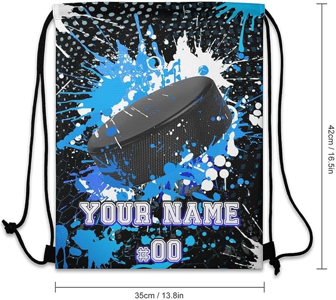 Custom Hockey Drawstring Backpack - Cool Cinch Sack, String Backpacks for Kids Women Men Boys Girls for Gym Outdoor Sports Travel Athletic Drawstring Bag - Lightweight/Foldable