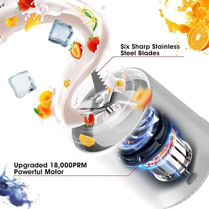 DENOKIN Portable Blender 16oz Vessel, Cordless Personal Size Small Blender for Shakes and Smoothies with 6 Blade for Kitchen, Home, Travel