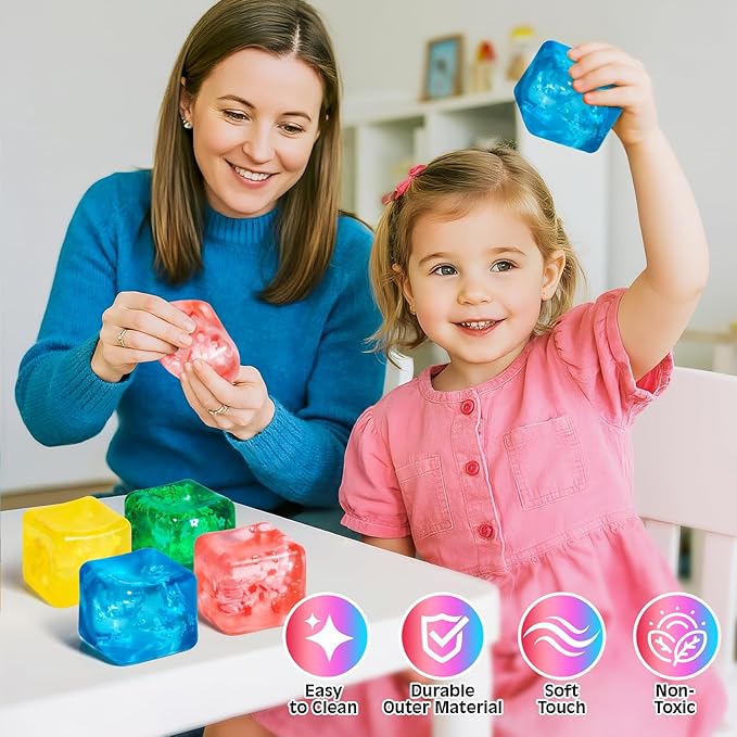 4 Pack Fidget Toy Stress Cube, Slow Rise Stress Balls Ice Cube,Mellow and Chill,Square Squishy Balls for Anxiety Relief,Nice Cube Squishy,Prize Box Toys for Kids Classroom Birthday Gifts Party Favors