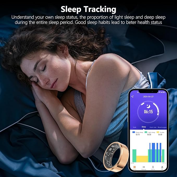Fitness Tracker Smart Ring,Step Counter,Heart Rate Blood Oxygen Sleep Tracker Health Ring, 5ATM Waterproof Long Battery Life Smart Rings Compatible with iOS & Android (Rose Gold, US 9)