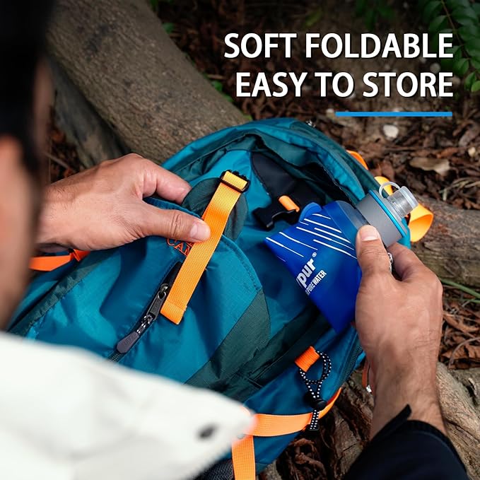 Collapsible Squeeze Water Filter Bottle - 1000ml with Filter with NSF/FDA Certification Befree or Peak Series replacement for Hiking,Running,Camping,Travel,Cycling,and Fishing; BPA-Free(Blue)