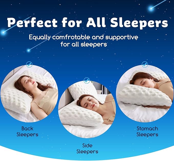 Cooling Side Sleeper Pillow for Neck and Shoulder Pain, Luxury Shredded Memory Foam Pillows for Sleeping, Firm Bed Pillows Queen Size Set of 2- Adjustable Queen Size- Washable Cover Original White