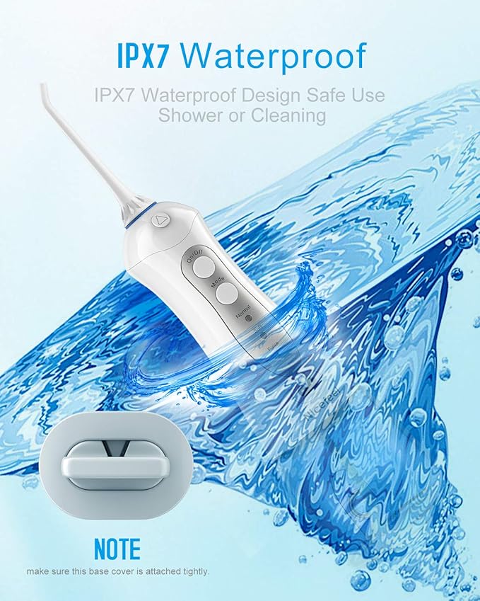 Cordless Water Flosser Teeth Cleaner, Nicefeel 300ML 2 Tip Cases Portable and USB Rechargeable Oral Irrigator for Travel, IPX7 Waterproof, 3-Mode Water Flossing with 4 Jet Tips for Home